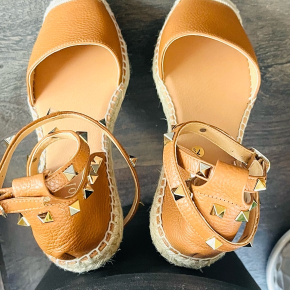 NEW MAYPOL Flat Closed Toe Espadrilles Made In Spain Leather Tan Brown 7.5 - Picture 4 of 13